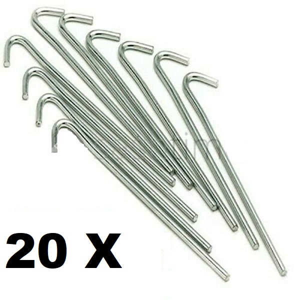 20 x Heavy Duty Galvanised Steel Tent Pegs Metal Camping Ground Sheet Anchor